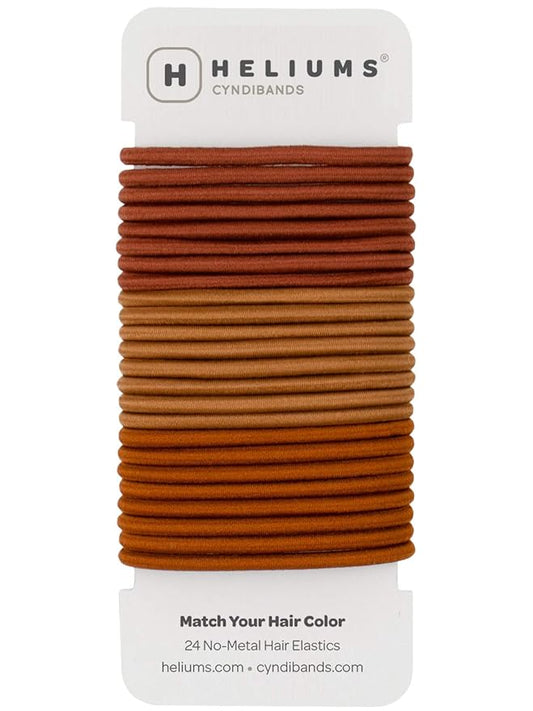 Cyndibands Hair Ties for Red Hair - No Damage Hair Elastics, 4mm Ponytail Holders for Woman - 24 Count (Redheads - Auburn, Ginger, Copper)