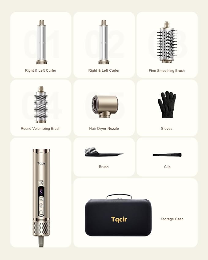 Tqcir 5-in-1 Professional Hair Dryer Brush, Powerful Multi-Styler with Auto-Wrap Curlers, Fast Drying Curling Straightening Volumizing Without Heat Damage, Storage Case Best Gift for Girl/Women