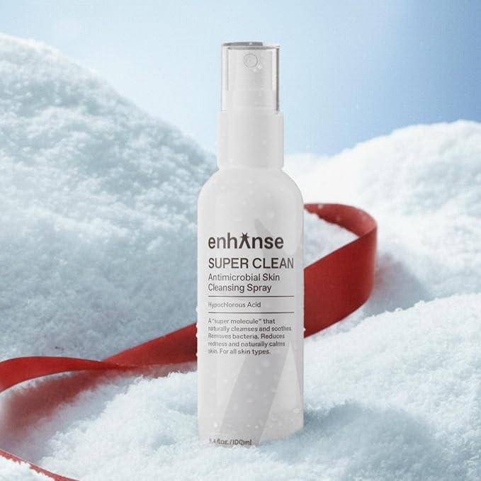 ENHANSE Super Clean, Hypochlorous Acid Spray, Helps Heal Acne Prone, Eczema, & Itchy Rashes, No Rinse Cleaner for Back Acne, Use Post Workout, Post Shave or Travel, Skin Care for Men, 100 mL