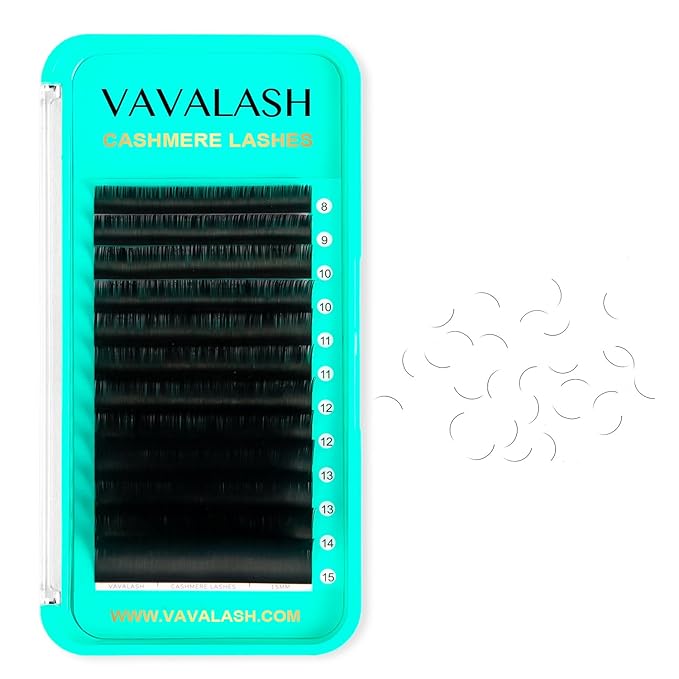 VAVALASH Cashmere Eyelash Extensions 0.03/0.05/0.07/0.15 Premium Lashes B L J Curl Volume Lash Extensions, Soft Super Matte Black Professional Lashes Extension Tray Supplies (0.07-B-8-15MM)