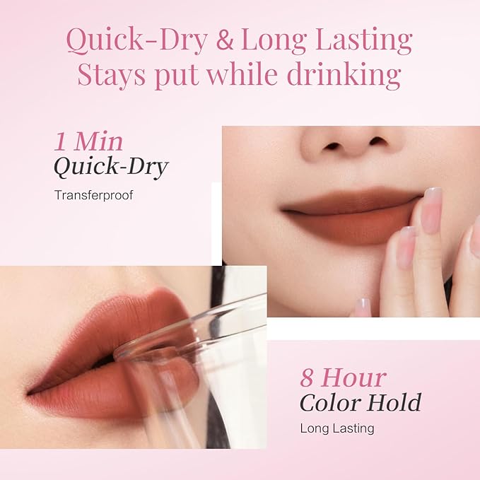 CARSLAN Stay Locked Lip Tint, Quick-Dry Long Lasting Transfer Proof Matte Lip Stain, Moisturizing Glow-Boosting Lightweight Lipstick (03)