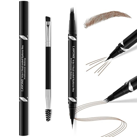 Eyebrow Pen,2-IN-1 Dual-ended Waterproof Eyebrow Pencil,with 4 Tip Microblading Eyebrow Pen and Ultra-Precise Brow Pencil,Dual-ended Eyebrow Brush,Eyebrows Makeup for Natural Looking-Soft Brown 01