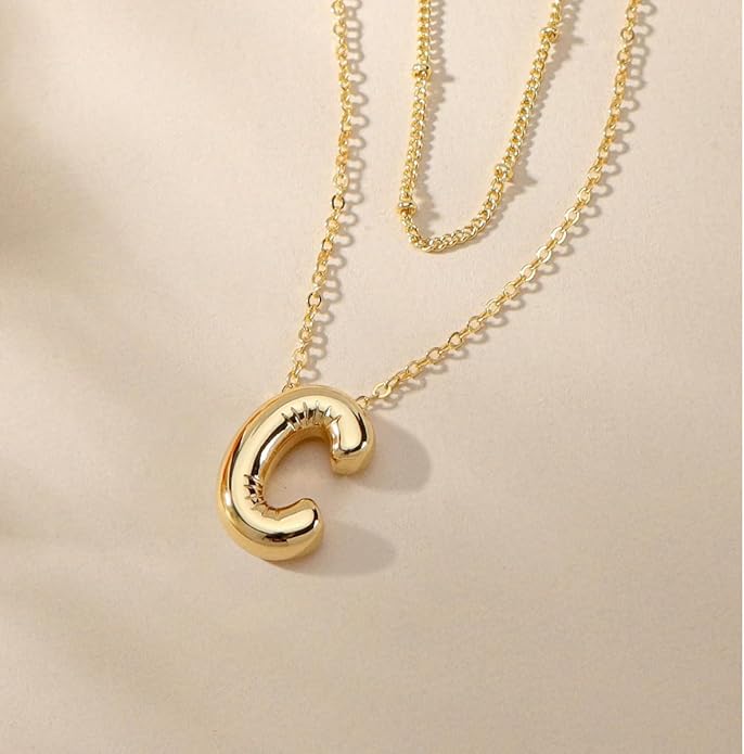 PANSHI Gold Initial Necklaces Gifts for Teen Girls Women Girlfriend Teen Girl Gifts Trendy Stuff Layered Bubble Letter Necklace Gold Jewelry Birthday Gift