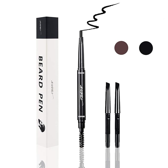 Beard Pencil Filler for Men - Water Resistant, Sweat Proof, Long Lasting & Natural Finish Barber Pencil, Mustache Repair Shape, Two Replacement Tips (Black)