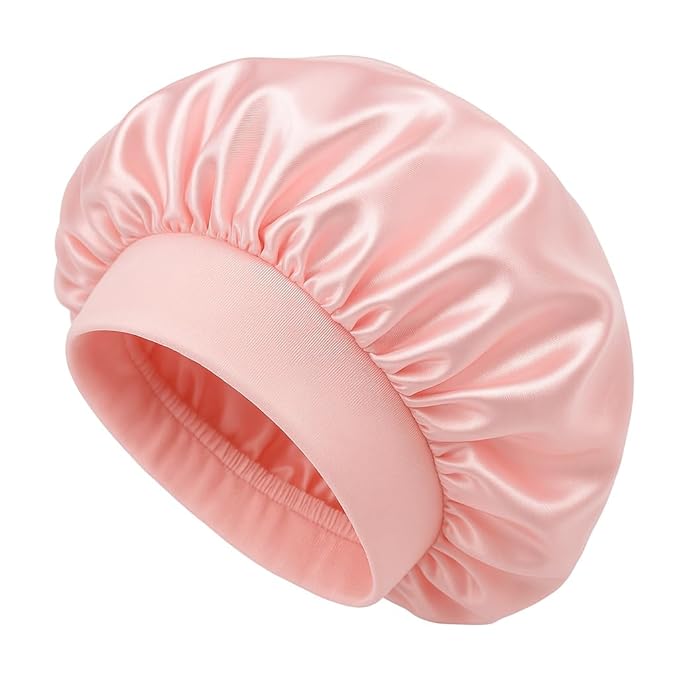 Satin Sleep Bonnet for Women - Pink Silk Hair Wrap for Sleeping, Adjustable Soft Night Cap for Curly Hair, Natural Hair Protection, Frizz-Free, Single Layer Lightweight