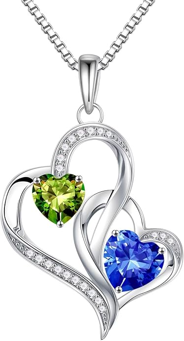 Iefil Valentines Day Gifts for Her, Birthstone Necklace for Women, 925 Sterling Silver Double Birthstone Necklace | Anniversary Birthday Gifts | Personalized Jewelry Gift for Wife Mom Girlfriend