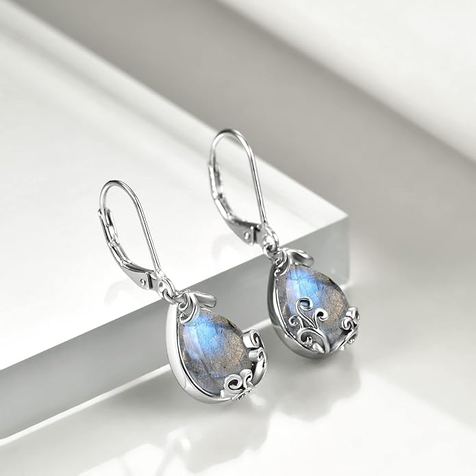 POPLYKE Celtic Filigree Teardrop Drop Dangle Earrings Sterling Silver Leverback Earrings Jewelry for Women