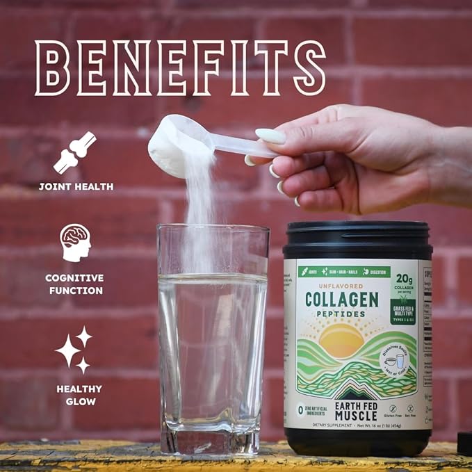 Earth Fed Muscle Collagen Peptides Powder – Unflavored Collagen Protein Powder for Women & Men | Supports Hair, Skin, Nails, Joints & Recovery | Sugar & Gluten-Free, Keto Friendly, 20g Per Serving