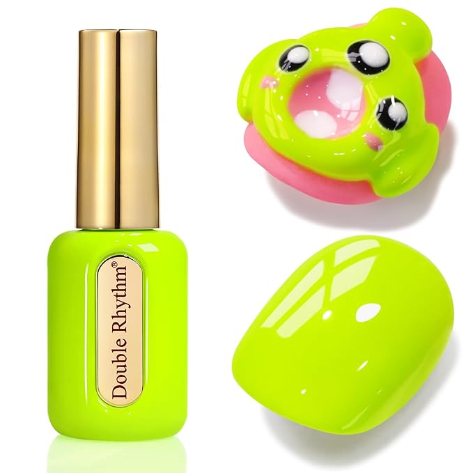 Double Rhythm 0.50 OZ Gel Polish Same Color Same Bottle Golden Round Hema Free Neutral Natural Milky 15 ML Jelly UV Polish Art DIY at Home (Neon Yellow Green-C1305)