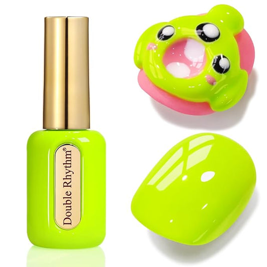 Double Rhythm 0.50 OZ Gel Polish Same Color Same Bottle Golden Round Hema Free Neutral Natural Milky 15 ML Jelly UV Polish Art DIY at Home (Neon Yellow Green-C1305)