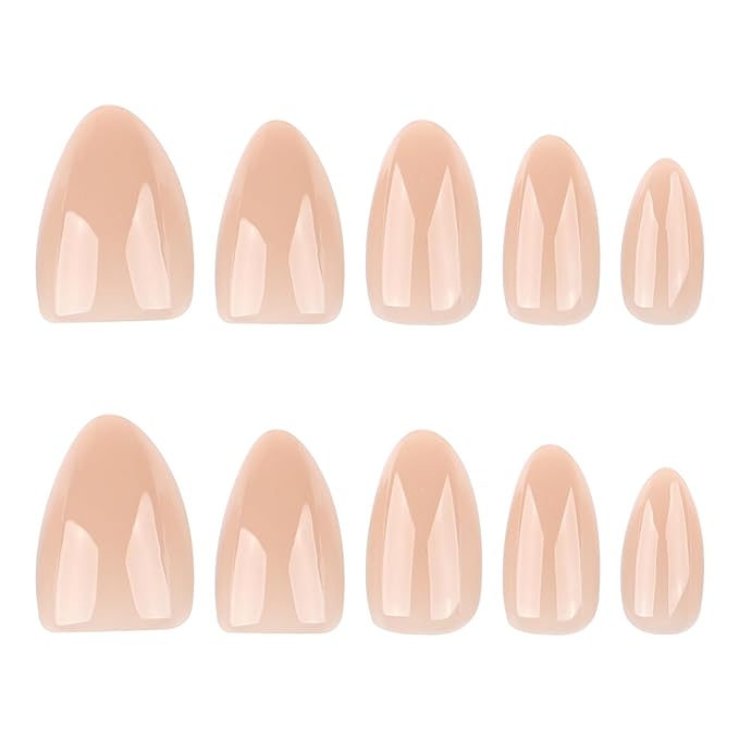 XZMeiLun Nude Brown Jelly Press On Nails Short Almond, Glossy Design Acrylic Fake Nails with Full Cover Stick on Nails,Reusable Glue-On Stickers for Fashion False Nails for Women Gift