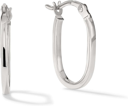 Gold Oval Tube Hoop Earrings for Women – High Polish Finish, Lightweight Hollow Design, 10K or 14K Real Gold