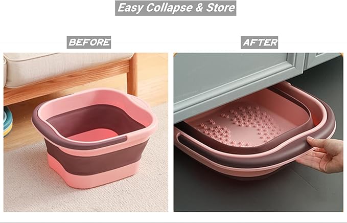 DoroSun Collapsible Foot Spa Bath Soaking Tub for Girls Women, Inflatable Feet Soak Basin Bucket with Handle and Feet Massaging Acupoint, Pink