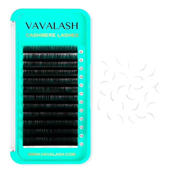 VAVALASH Cashmere Eyelash Extensions 0.03/0.05/0.07/0.15 Premium Lashes B L J Curl Volume Lash Extensions, Soft Super Matte Black Professional Lashes Extension Tray Supplies (0.03-J-8-15MM)