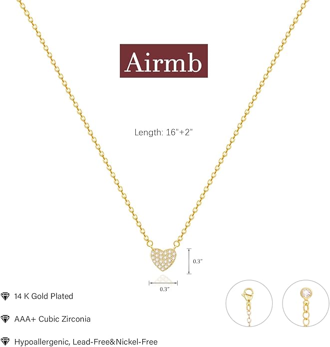 Airmb Cute Heart Necklace for Women Gold/Silver Plated Heart Pendant Choker Necklaces Tendy Love Heart Chain Necklace Dainty Gold/Silver Necklace Jewelry Gifts for Women