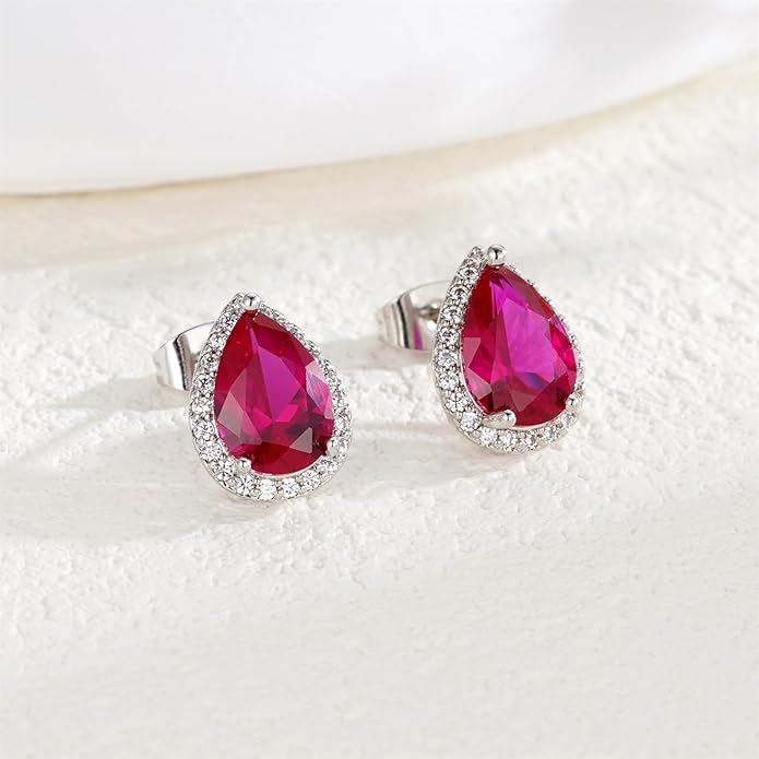 YOMELA Cubic Zirconia Earrings Studs, Halo CZ Birthstone Simulated Diamond Stud Earrings for Women