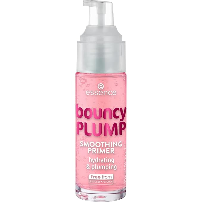 essence bouncy plump smoothing primer, pink, moisturising, smoothing, nourishing, natural, vegan, oil-free, alcohol-free, paraben-free