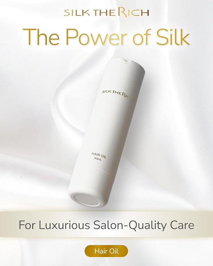 SILK THE RICH Hair Oil Heat Protectant & Split End Repair, Salon-Quality Treatment with Argan Oil for Frizzy, Curly, Damaged, Dry Hair, Fragrance Scalp Moisture, Travel Size, White (1.7 fl oz, 50ml)