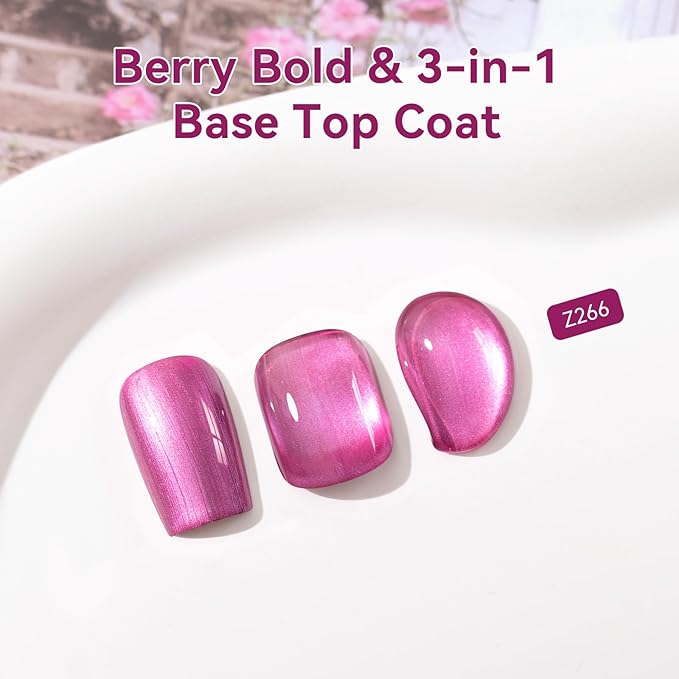 Nailshion Metallic Purple Rose Nail Polish with Base Top Coat 3-in-1 Clear Fast Air Dry Fingernail Polish Duo, Non-Gel, Nail Strengthener Polishes, Opaque, Glossy Luxury Nail Art Gift for Women Girls