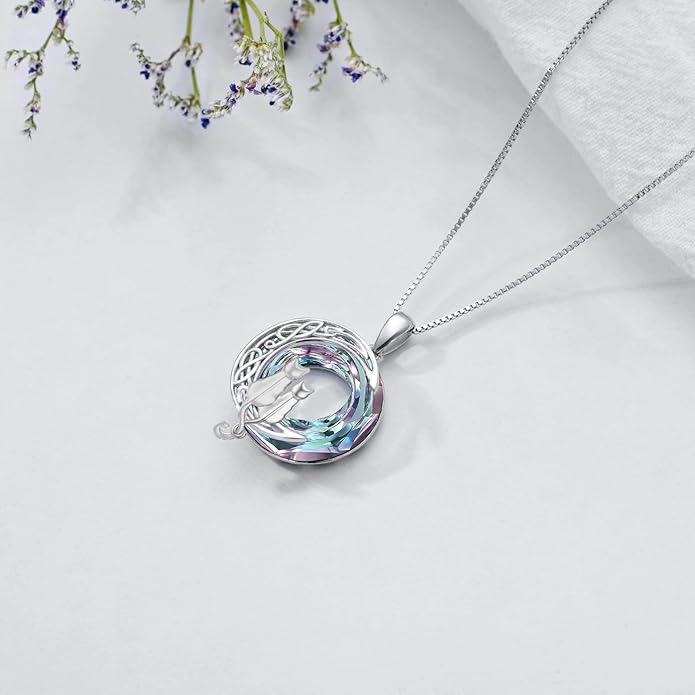 TOUPOP Cat Gifts for Cat Lovers One Two Three Four Cats Necklace Sterling Silver Cats on the Moon Pendant Necklace with Blue Circle Crystal Birthday Christmas Celtic Jewelry Gifts for Women