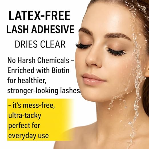 2 in 1 Clear Eyelash Glue with BIOTIN; Sensitive Eyes Safe ; Strong Hold Brush On Cluster Lash Glue, False Eyelash Extensions Strip Lash Adhesive, Latex Free Vegan Cruelty Free Waterproof