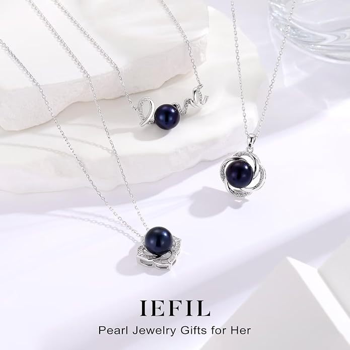 Iefil Valentines Day Gifts for Her - 10-11mm Tahitian Black Pearl & Fresh Water Pearl Necklace, Anniversary Birthday Gifts for Wife Girlfriend | Pearl Necklaces Gift for Her