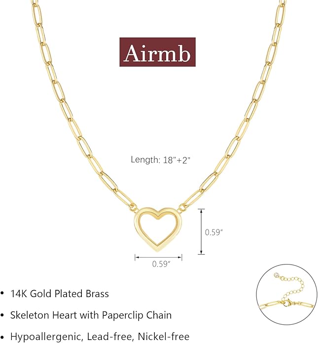 Airmb Cute Heart Necklace for Women Gold/Silver Plated Heart Pendant Choker Necklaces Tendy Love Heart Chain Necklace Dainty Gold/Silver Necklace Jewelry Gifts for Women