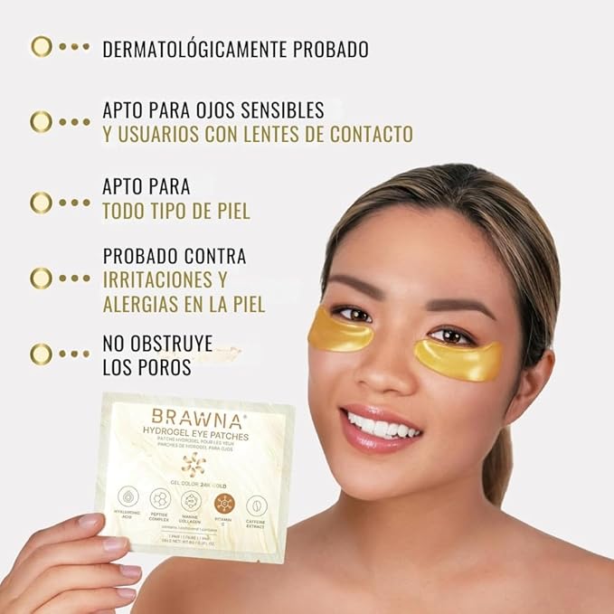 BRAWNA Under Eye Patches – Hydrogel Masks with Retinol, Collagen, Caffeine & Arbutin – For Puffy Eyes, Wrinkles, Dark Circles & Eye Bags – Gift Set – 12 Pairs