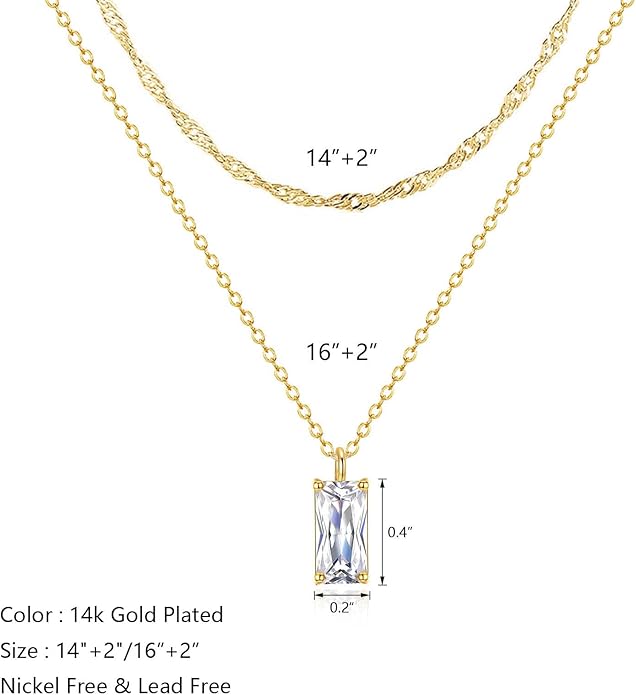 Luxval Diamond Pendant Gold Necklace for Women，Dainty 18k Gold Plated Choker Necklaces Simple Gold Jewelry Gifts for Women Girls