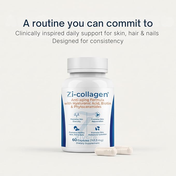 Zi-Collagen Marine Collagen Capsules for Skin, Hair & Nails - Advanced Beauty Formula with Phytoceramides, Hyaluronic Acid, Biotin & Vitamins A, C, D3 & E (60 Capsules)