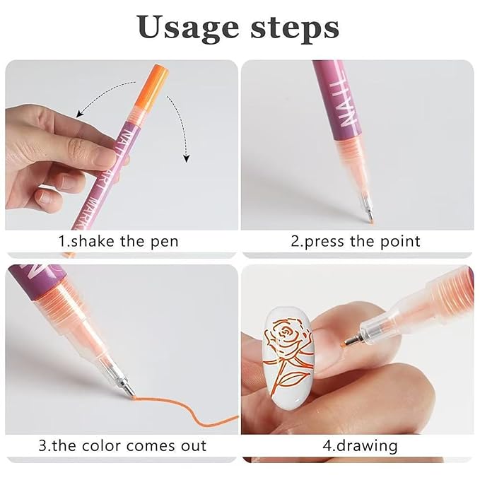Nail Art Pens 12 Colors Nail Art Pens Set, Nail Art Markers Fine Tip Nail Polish Pens Drawing Painting Pen for Home Salon, Quickly Dry Nail Art Nail Markers DIY Decoration for Women Girls