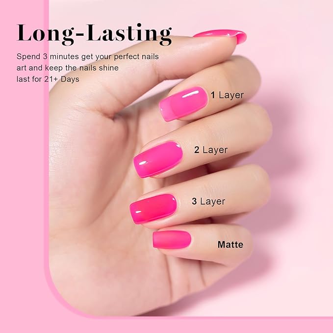 RARJSM Hot Pink Jelly Gel Nail Polish Sheer Clear Bright Pink Gel Nail Polish Transparent Neon Pinky Pastel Nude Nail GelPolish Varnish Curing Requires LED UV French Manicure Soak Off for Home Salon
