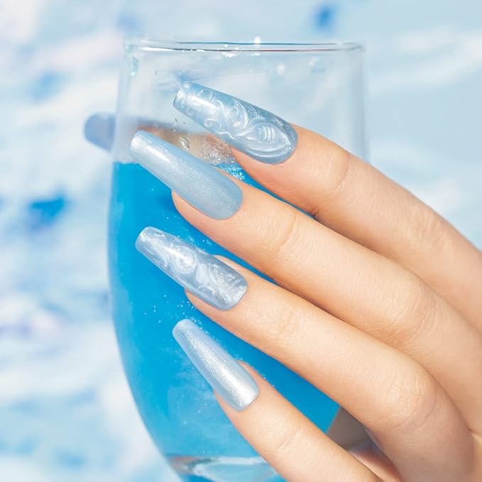 RARJSM Pearl Gel Nail Polish, Glitter Drawing Gelpolish Sky Blue Shimmer Mermaid Nail Gel Soak Off U V G e l for Salon Home DIY Manicure Use