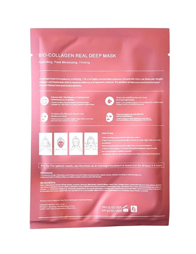 AUREOLA GALÓR Bio-Collagen Sheet Mask (4 Pack), Hydrating & Firming Face Mask, Korean Skin Care Collagen Mask for Dry & Aging Skin, Winter Hydration for All Skin Types