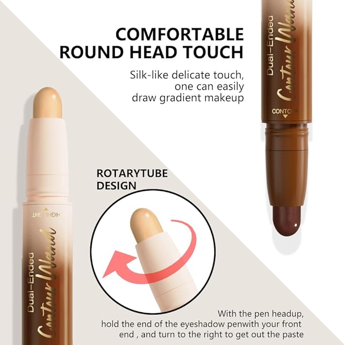 evpct Nude Brown & Nude Cream Foundation Stick Face Body Makeup Dual Ended, no Transfer Waterproof 2 in 1 Cream Concealer Stick Contouring Makeup, Nose Contour Bronzer Sticks Face Highlighter Make up
