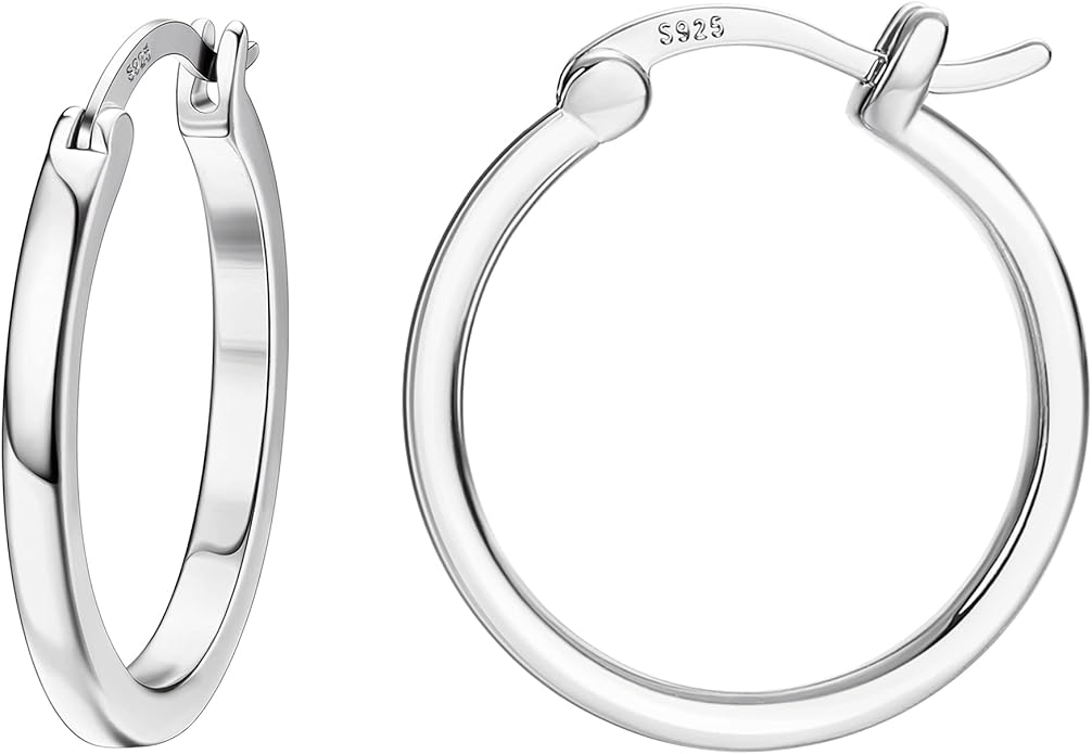 Hayoso 18K Gold Plated Hoop Earrings - 925 Sterling Silver Hoop Earrings Womens Hypoallergenic Hoops | Square Tube Hoop Earrings for Women 15mm/20mm/30mm/40mm