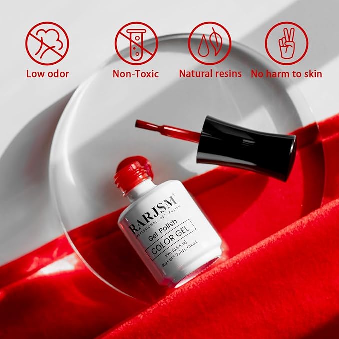 RARJSM Red Gel Nail Polish 15ml BightRed Gel Polish Classic Vintage Pastel Color Soak Off UV LED Cured Christmas Red Nail GelPolish 1 Piece for Nail Art Manicure Salon DIY Home Winter