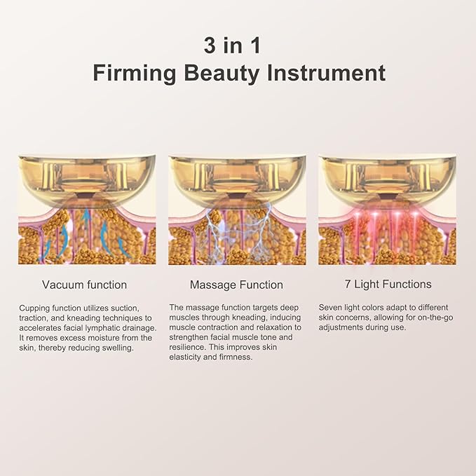 Red Light Therapy for Face,7 Color LED Lymphatic Drainage Massager Facial Cupping Suction for Skin Tightening, Face Lift Device