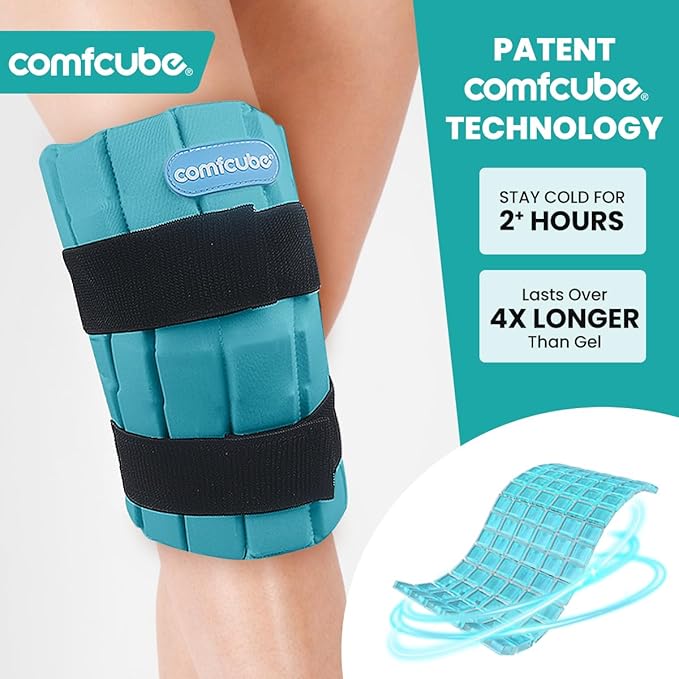 Comfcube Ice Pack for Knee After Surgery, 2 Hours Long Lasting Cold Pack for Knee Injuries, FSA Eligible, Cold Therapy Flexible Ice Pack for Pain Relief, Swelling, Surgery, ACL, Meniscus Tear