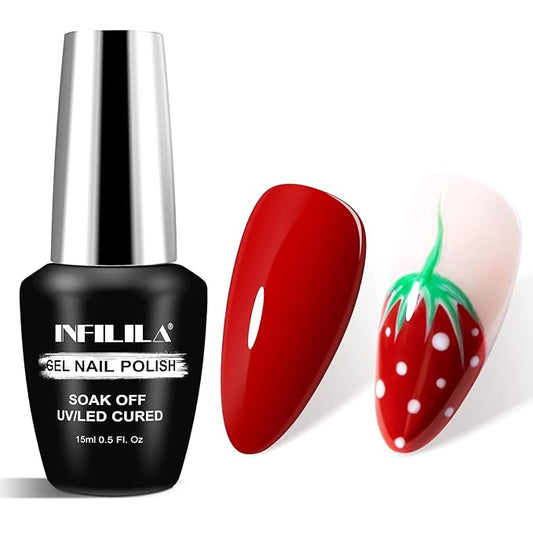 NXJ INFILILA Bright Red Gel Nail Polish, 15ml 0.51oz One-Stroke Coloring Red UV LED Gel Polish High Gloss, Hema Free Dark Color Gift for Nail Art Design Manicure Salon DIY Salon SQ123