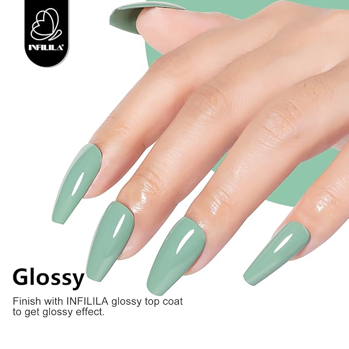 NXJ INFILILA Green Gel Nail Polish, 15ml 0.51oz Sage Light Pastel Green Gel Nail Polish One-Stroke Coloring, Hema Free Spring Color Soak Off UV Manicure DIY Gift for Women Girls SX0049