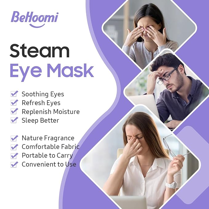 BeHoomi 30Packs Steam Eye Mask, Heated Eye Mask Warm Compress for Eyes, Self Heating Disposable Steam Mask for Home Sleep, Spa, Travel Essentials & Relaxation Gifts, Stocking Stuffers (Lavender)