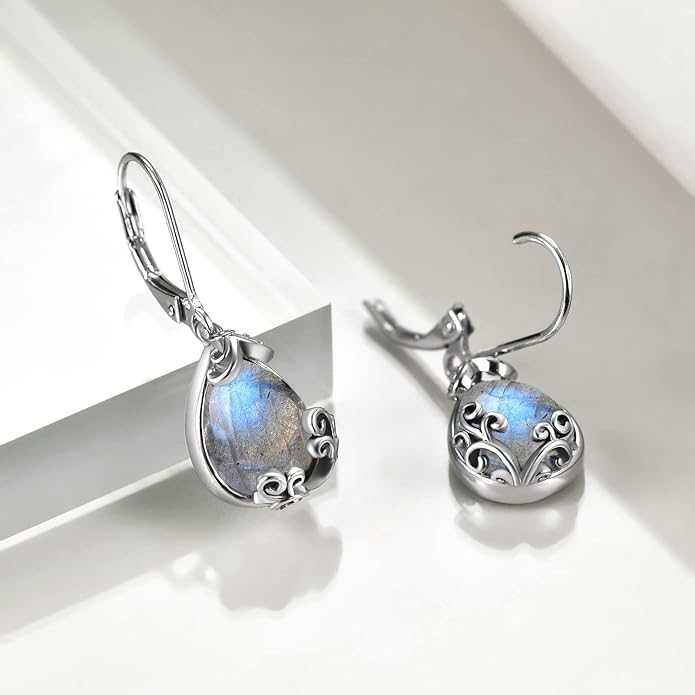 POPLYKE Celtic Filigree Teardrop Drop Dangle Earrings Sterling Silver Leverback Earrings Jewelry for Women