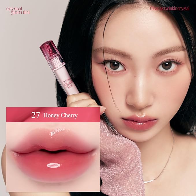 CLIO CRYSTAL GLAM TINT (CHERRY SERIES 027 HONEY CHERRY), Glossy Finish, Lightweight, Buildable, Glass-Like, Smoothing, Long-Lasting, Vivid, Transparent, Shiny, Moisturizing Lip Stain, Korean Lip Tint