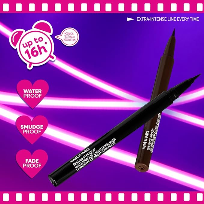 wet n wild Mega Last Breakup Proof Liquid Eyeliner - Ultra-Fine Brush, Waterproof, 16-Hour Long-Lasting Wear - Cruelty-Free & Vegan - Brown