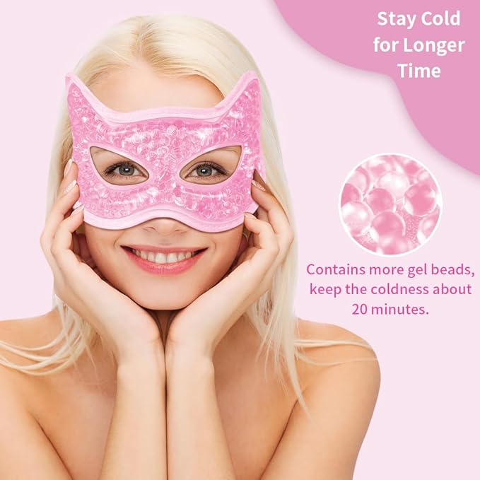CONBELLA Cooling & Heating Eye Mask - Hot/Cold Use for Puffy Eyes, Headaches, Migraines, Sinus & Dark Circles (2 Packs Pink)