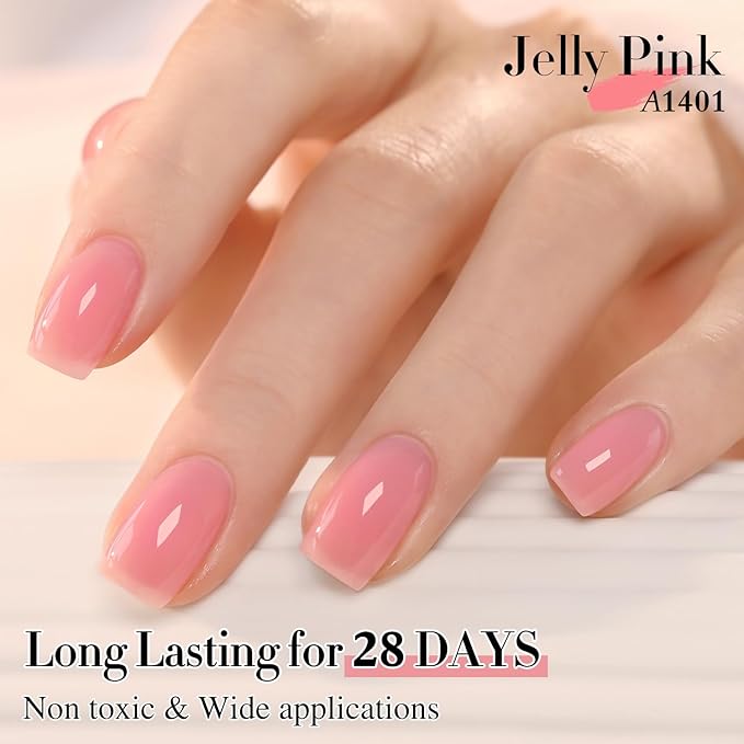 Double Rhythm 0.50 OZ Gel Polish Hema Free Same Color Same Bottle Golden Round Translucent Neutral Natural Milky 15 ML Jelly UV Polish Art DIY at Home (Jelly Pink-C1401)