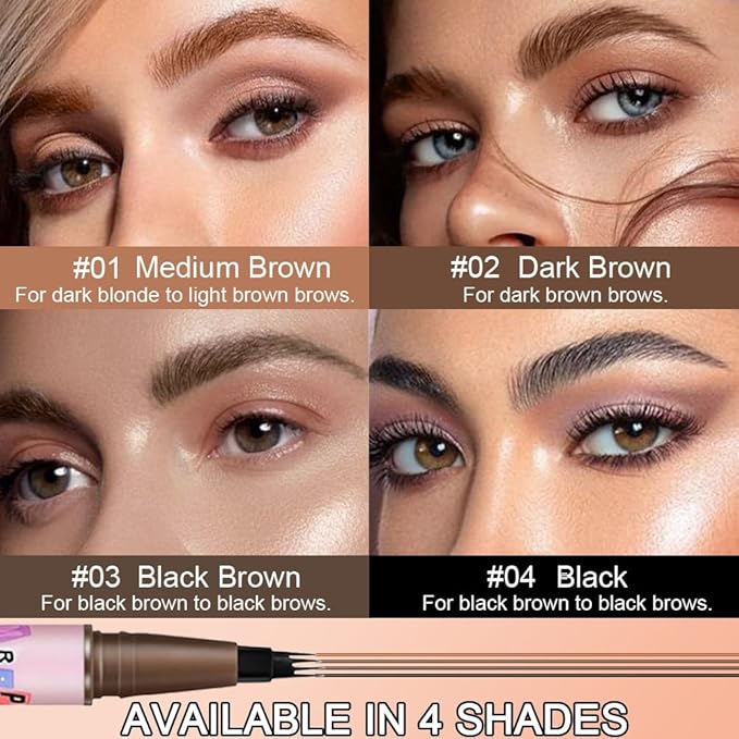 Kaely 2Pcs Black Brown Microblading Eyebrow Pen,4 Tip Liquid Microblade Eyebrow Pencil,Magical Precise Waterproof Brow Pen,Eye Brow Pencils for Women Makeup,lapiz para cejas,Creates Natural Brows,03