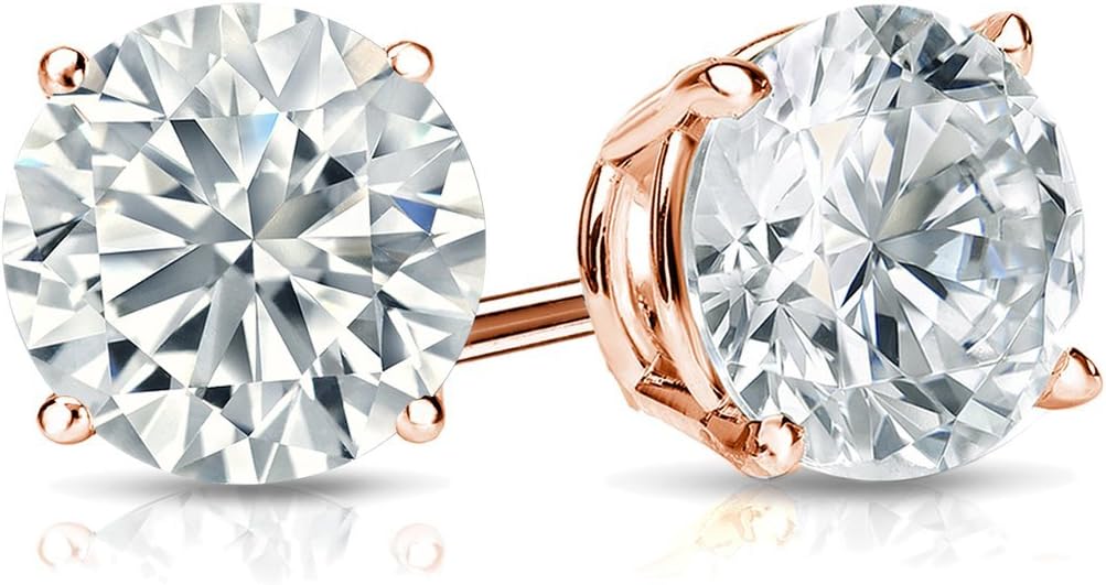 1/4 to 2 Carat Lab Grown Diamond Round Stud Earrings in 14k Gold (E-F, SI1-SI2, cttw), 4-Prong Basket Screw Back by Diamond Wish