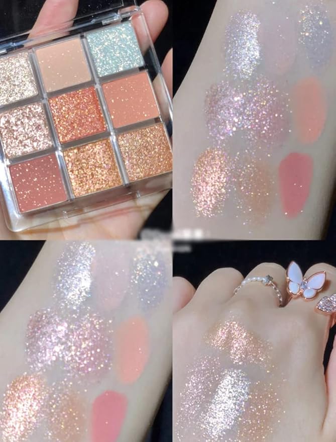 Kayswang 9 colors glitter eyeshadow palette makeup palette matte high pigment color cream texture natural eye shadow powder eye shadow palette in autumn and winter long lasting and waterproof (orange)